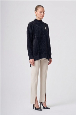 Nuss 102 Balıkçı Yaka Angora Kazak Siyah