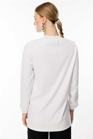 Ghisa 4829 Uzun Kol Simli İçlikTunik - Ekru