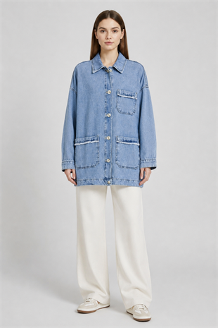 Cebi Püsküllü Denim Ceket 0034730 - Mavi
