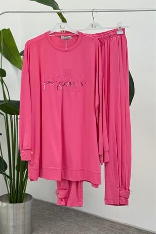 Nakış Ve Pul Detaylı Takım 0032953 - Pembe