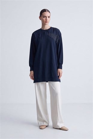 Yaprak İşlemeli Tunik 10817 F.Navy