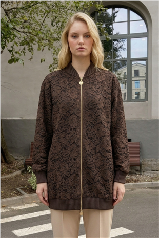 Dantel İşlemeli Oversize Kap 11305 Kahve