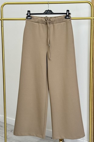 Sentez 5655 jessica Kapak Cepli Geniş Paça Pantolon - Vizon