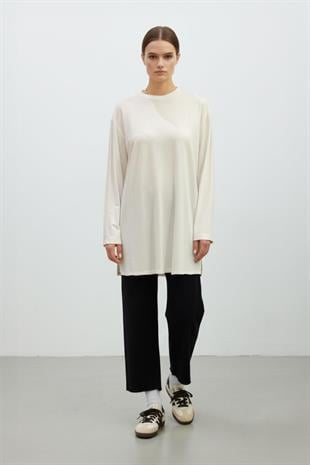 Uzun Kollu Basic İçlik Tunik 40017 - Ekru