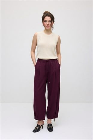 Sentez 5551 Paçası Kapsüllü Şalvar Pantolon Bordo