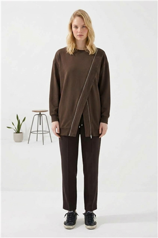 Fermuar Detaylı Tunik 10771 Browni