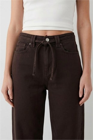 Likrasız Mom Kot Pantolon 7057 Kahve