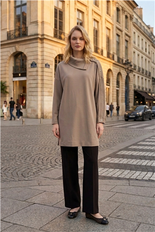 Avenna 26KA411 Yakası Triko Garnili Tunik Taş Tunik ARMİNE TREND 