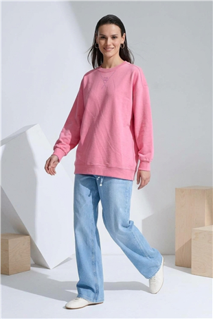 Taş Ve Nakış Detaylı S-Shırt 0038045 Pembe Tunik İKOLL 