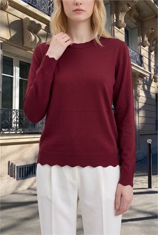 Kesik Detay Bluz 35226 Bordo