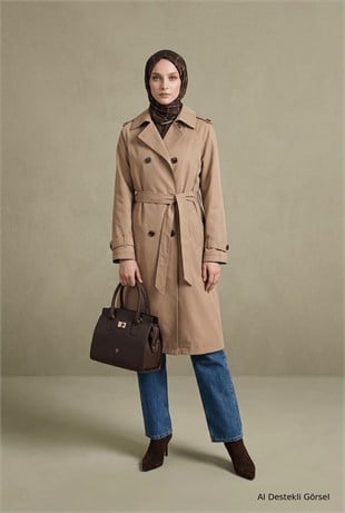 Armine Trend 26KT728 Araboy Çift Düğme Detay Trenç Camel