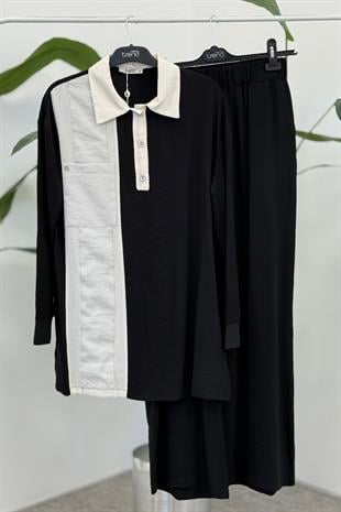 Armine Trend 25YT6130 Şerit Geçişli Pantolonlu Takım - Siyah