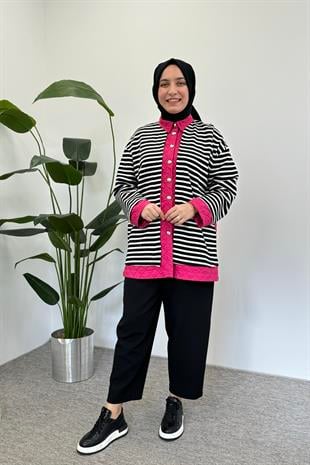 Ghisa 3966 Çizgi Detaylı Çıtçıtlı Kap - Pembe
