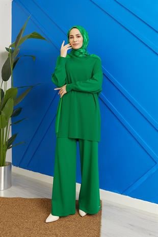 İnvee 5749 Bol Paça Triko Pantolon - Yeşil