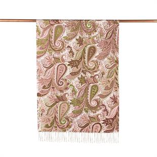 İpekevi 06572 Paisley Desenli İpek Şal - Haki