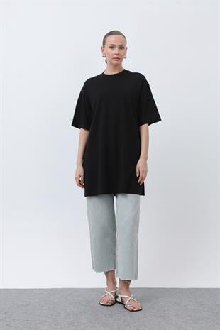 Kısa Kol Basic Uzun T-shirt 40009 - Siyah