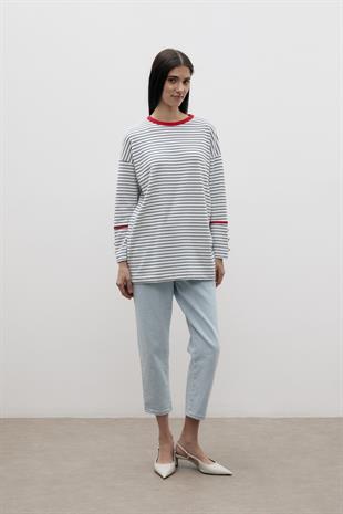 MERWİSH Merwish 1385 Çizgili Tunik - Kırmızı Merwish 1385 Çizgili Tunik - Bilen Giyim Tunik 