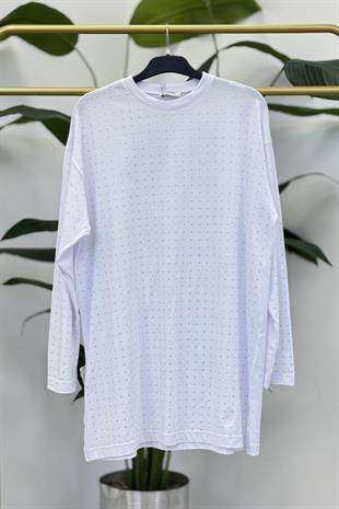 Merwish 1386 Taşlı  Tunik - Beyaz