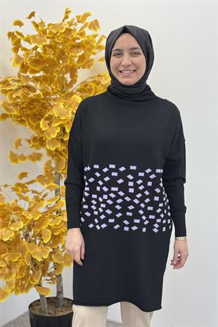 Misswhence Miss 242 Damalı Triko Tunik - Lila