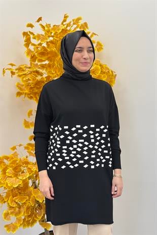 Misswhence Miss 242 Damalı Triko Tunik - Ekru
