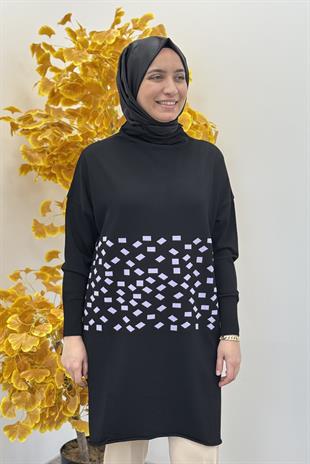 Misswhence Miss 242 Damalı Triko Tunik - Lila
