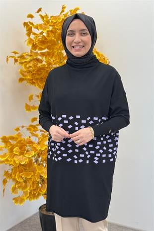 Misswhence Miss 242 Damalı Triko Tunik - Lila