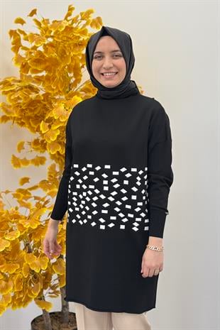 Misswhence Miss 242 Damalı Triko Tunik - Ekru