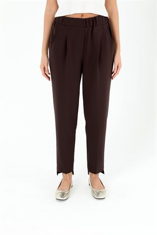 Sentez 5385 Beli Lastikli Önü Kısa Arkası Uzun Pantolon - Kahve