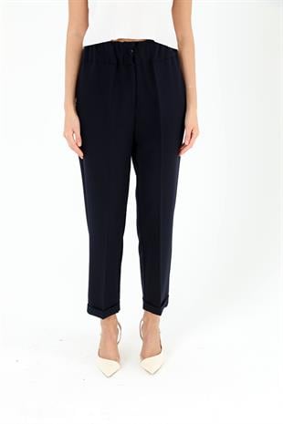 Sentez 5514 Beli Lastikli İnce Duble Paça Pantolon - Lacivert