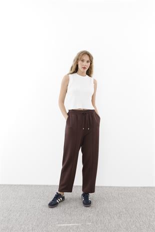 Sentez 5554-1 Önden Parçalı Havuç Bambu Pantolon - Kahve