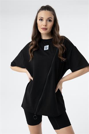 SOUL Ön Çapraz Fermuar Detay T-Shirt 31103 - Siyah  T-shirt