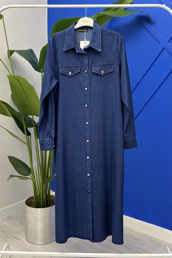 Boydan Düğmeli İnce Kot Kap 3600 - Mavi - Bilen Giyim