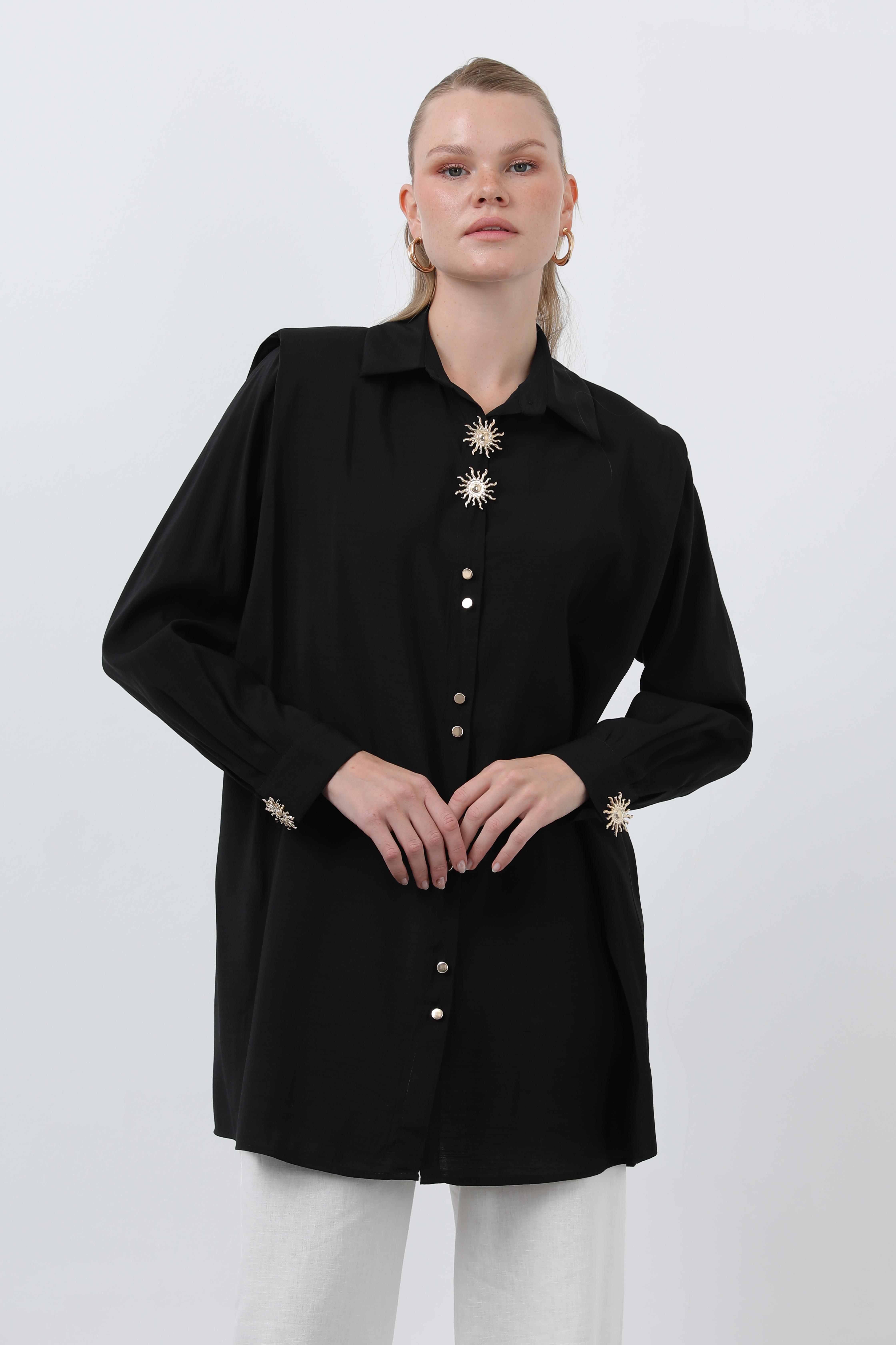 Güneş Detaylı Düğmeli Tunik 10694 - Siyah