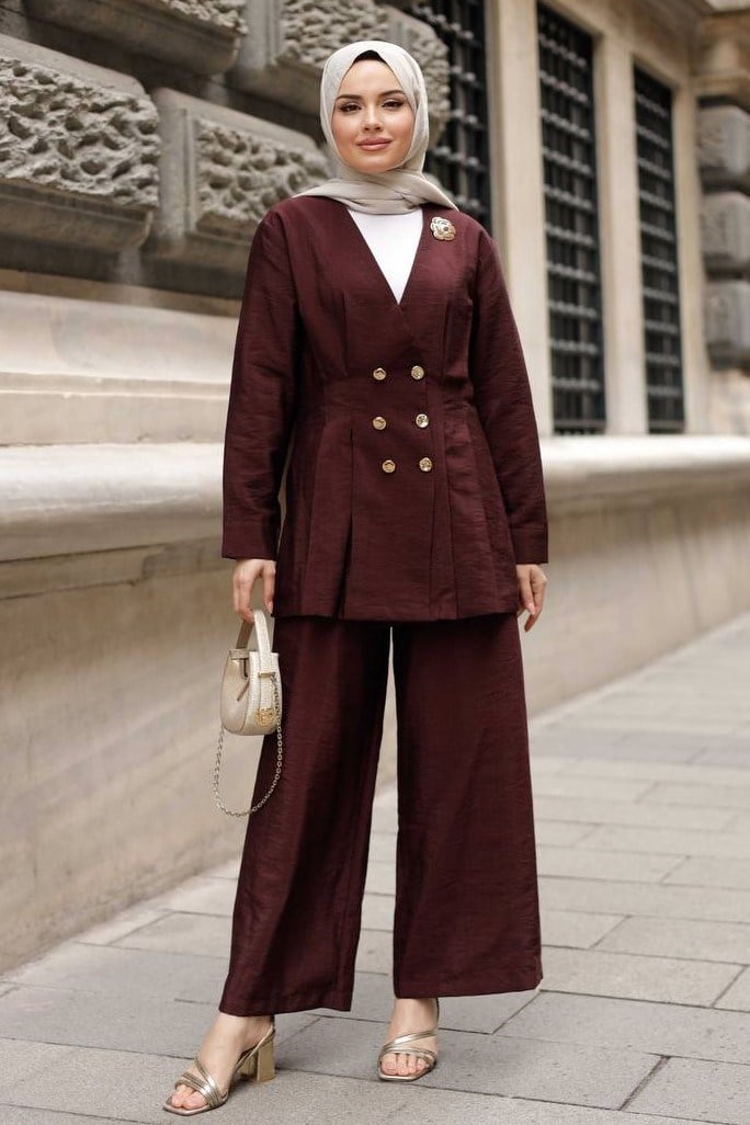 Blazer Düğmeli Pantolonlu Takım 250341 - Mürdüm