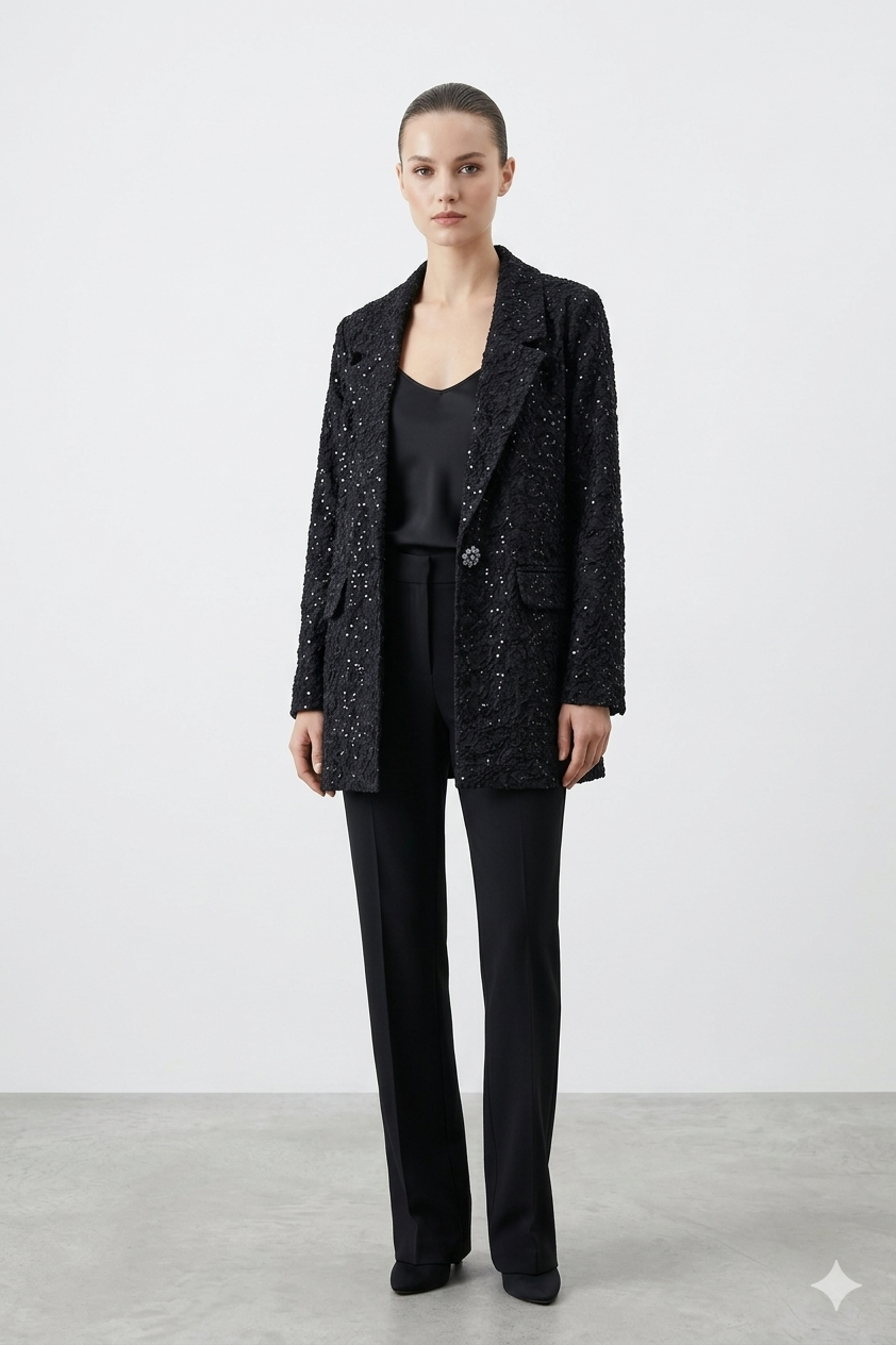 Ceremony 26Y832 Pul Payet İşlemeli Pamuk Ceket - Siyah