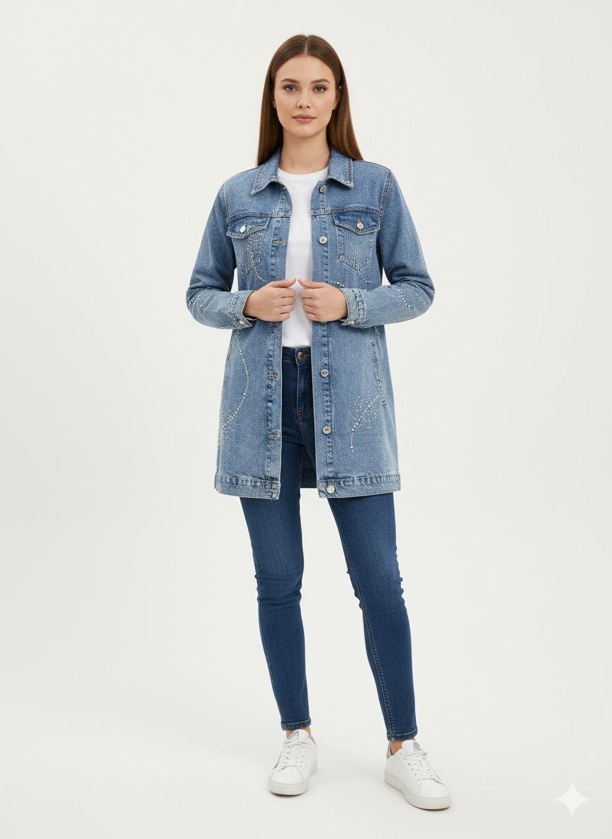 Taşlı Denim Ceket 0033850 - Mavi
