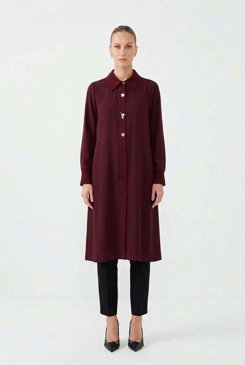 Fuat Gürşen 6930 Yusufçuk Taş Detaylı Tunik Mürdüm Tunik FUAT GÜRŞEN 
