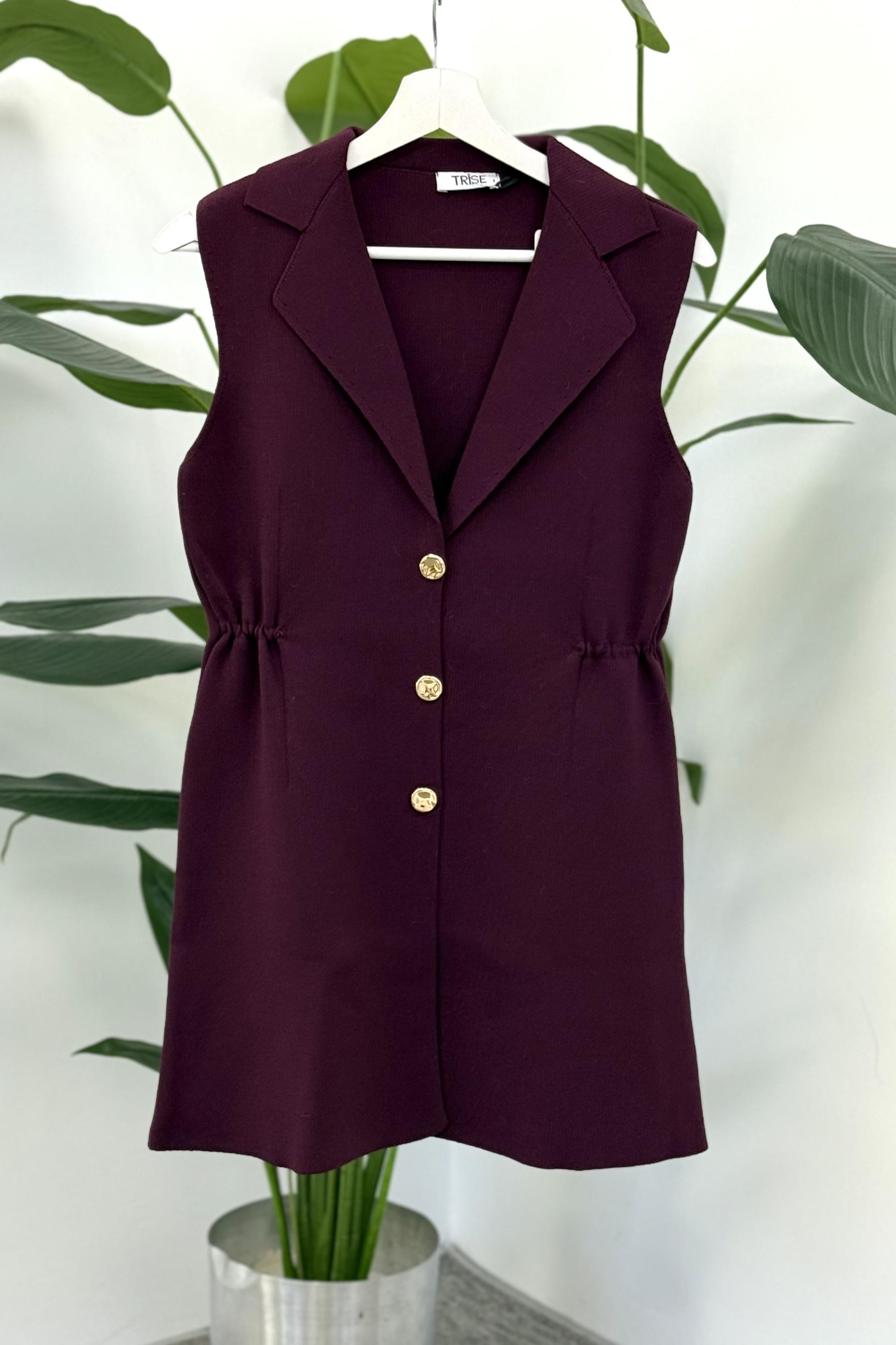 Kruvaze Uzun Yelek 140437 - Mürdüm