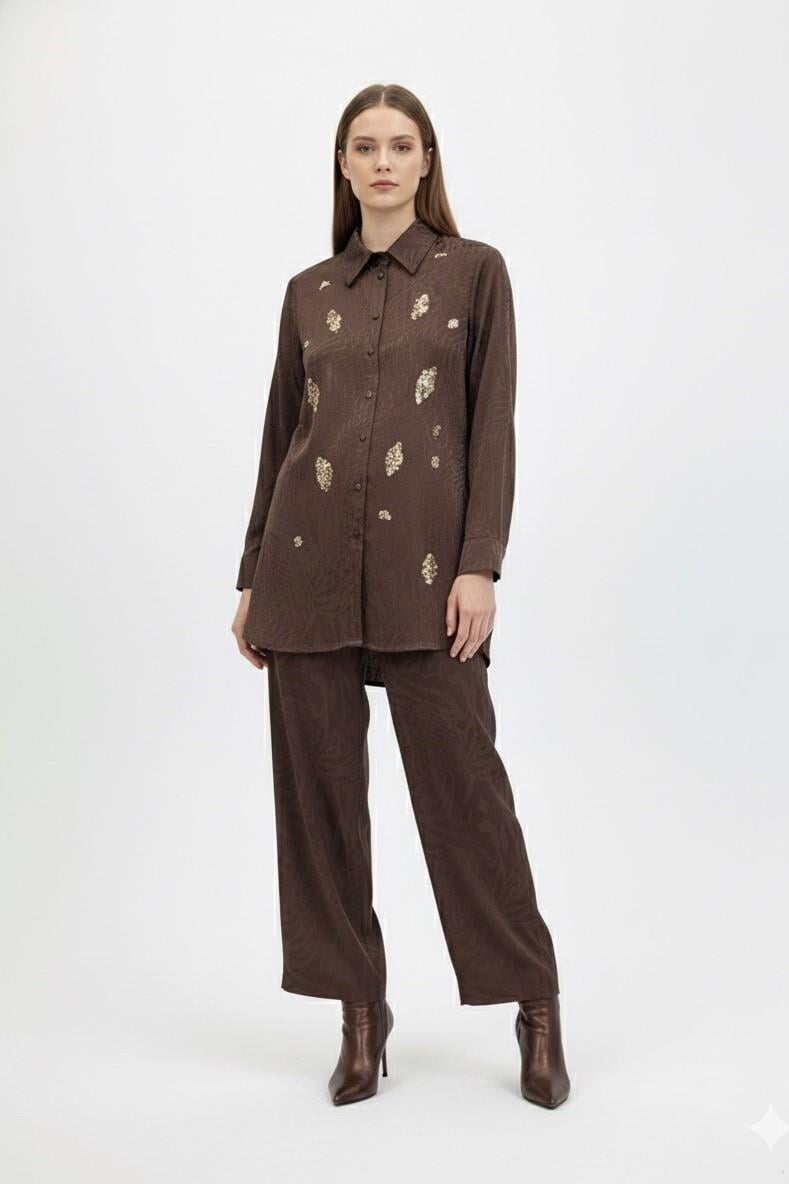 NPrive F19455 Pul Detay Jakar Takım - Kahve