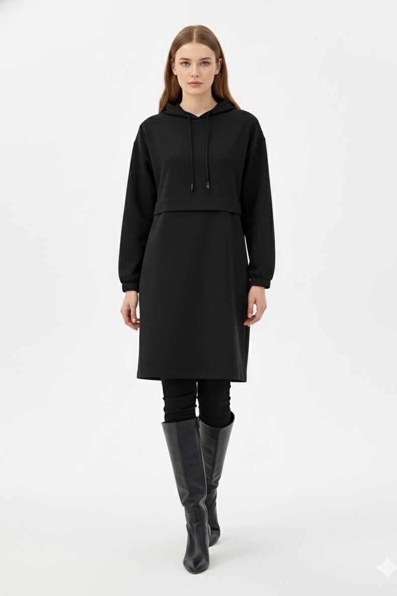 Armine Trend 25KT462 Ön Kat Detay Kapişonlu Tunik - Siyah