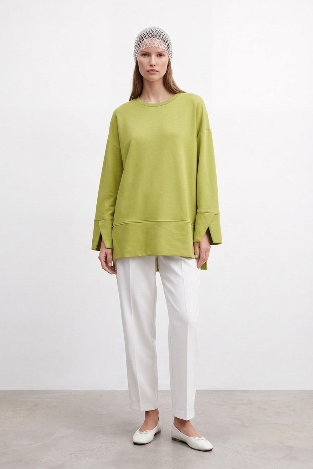 Kol V Detay Yırtmaçlı Tunik 20735 Olive Tunik PUANE 
