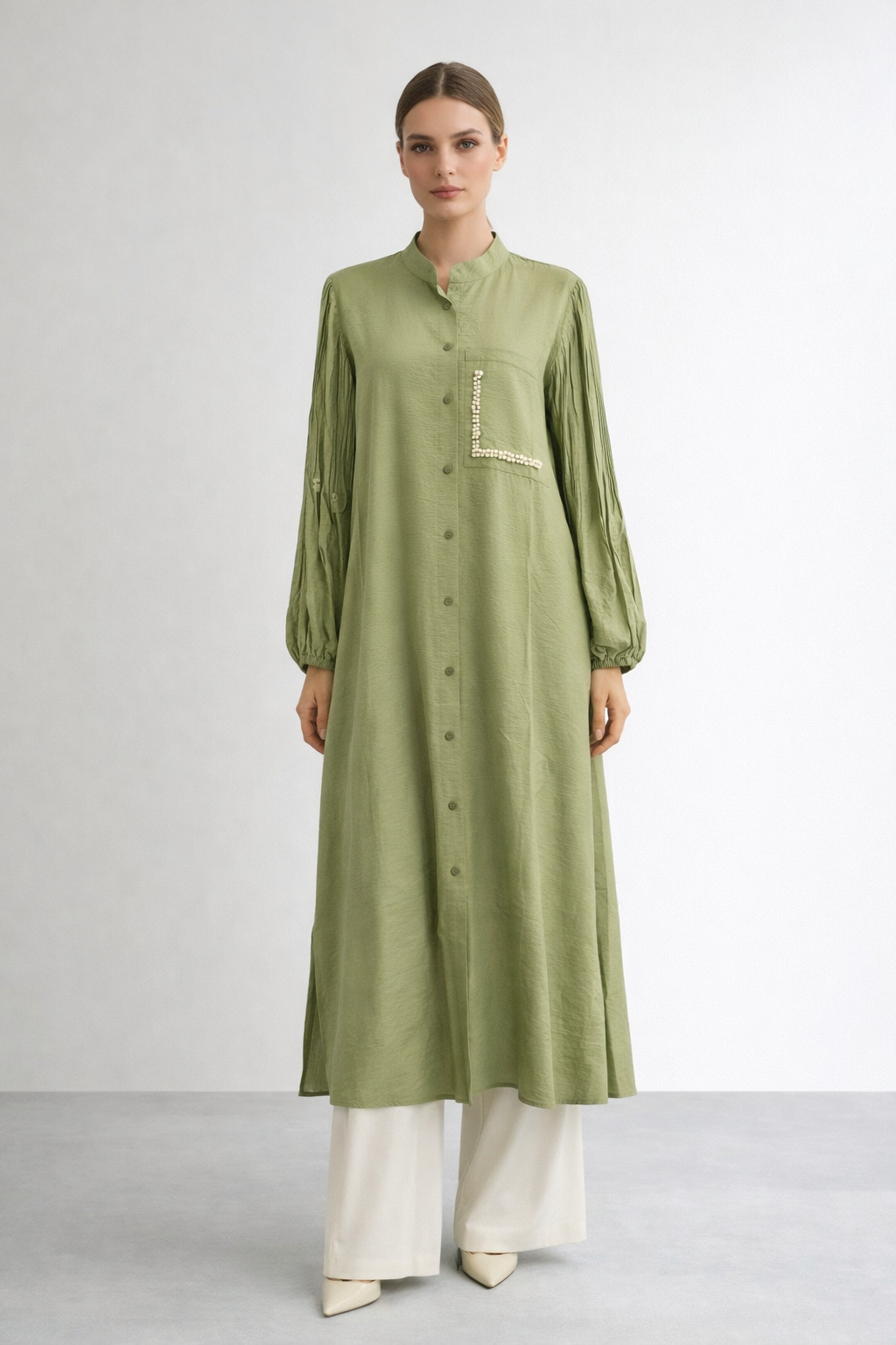 Micca 261869M Cep İnci Detay Ferace - Haki