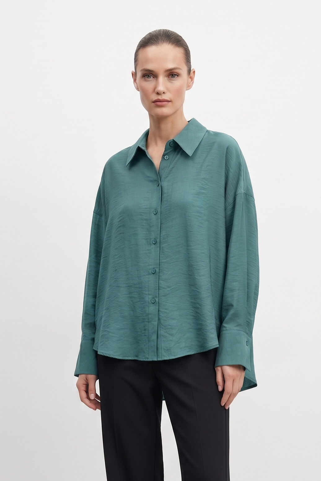 Ceremony 26Y188 Kolları Düğme Detaylı Miranda Kısa Gömlek - Zümrüt