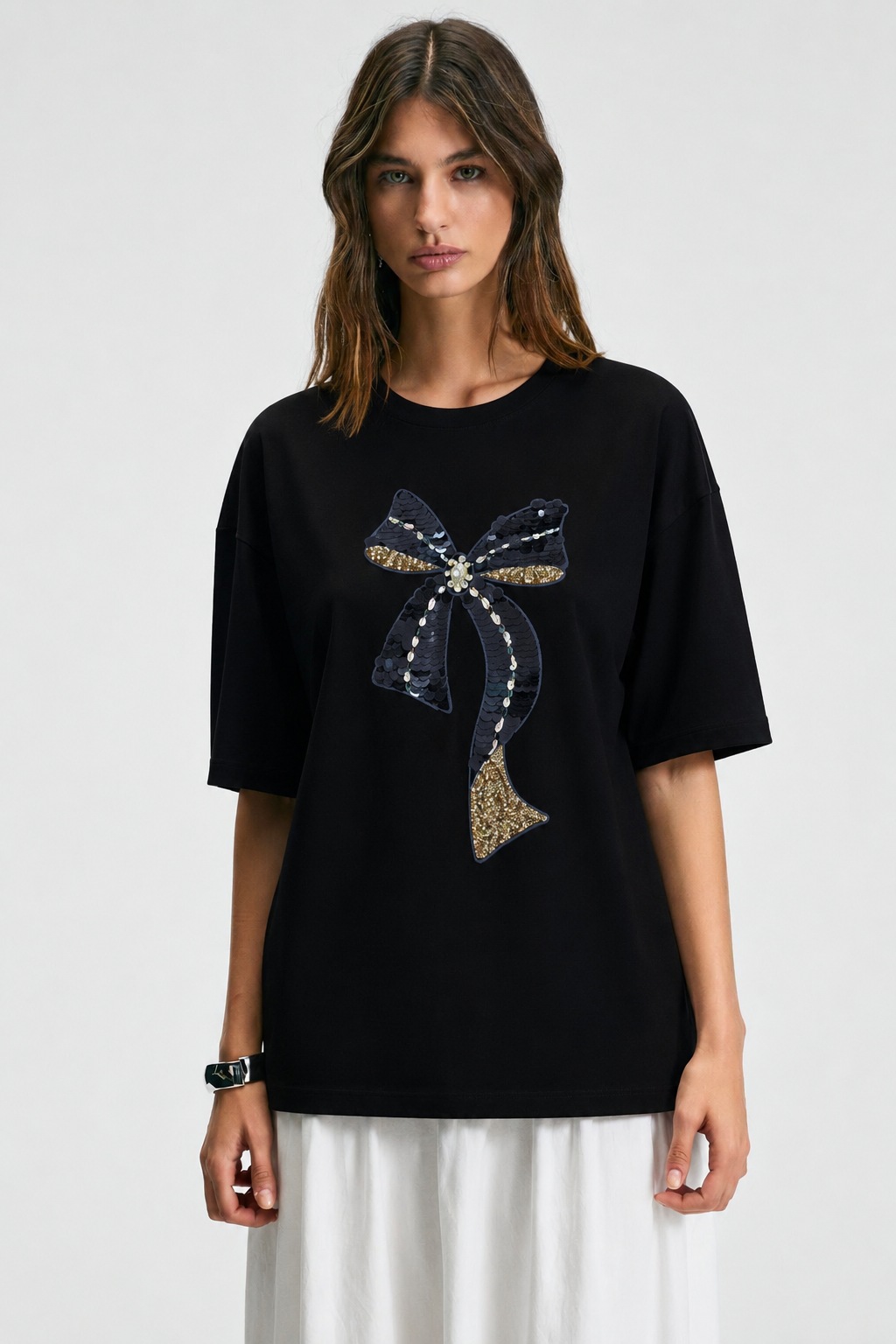 Fiyonku Mavi Pul Payet Tshirt 3030 - Siyah