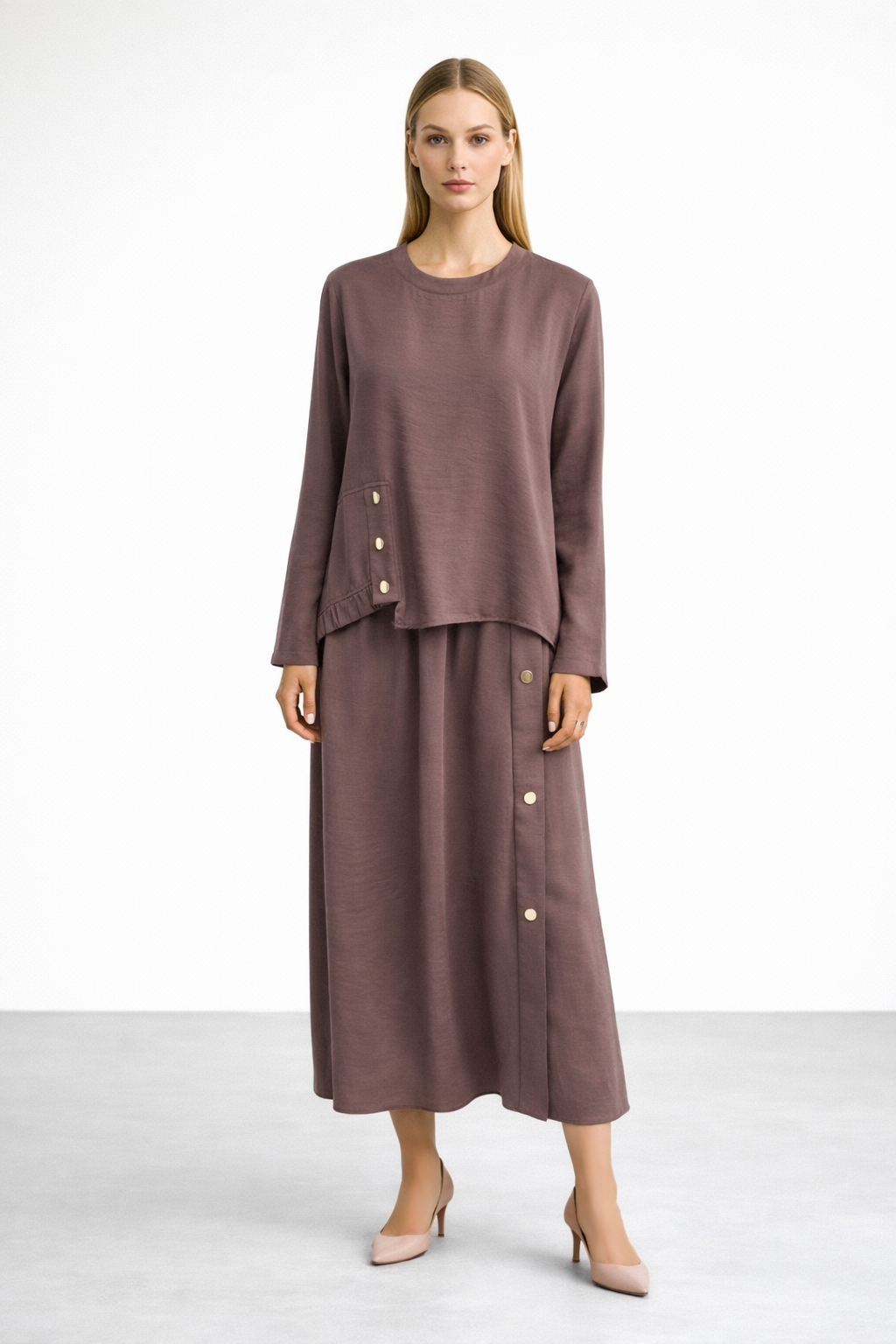 Ceremony 26Y956 Bluzu Ve Eteği Çıtçıt Aksesuar Detaylı Takım - Kahverengi