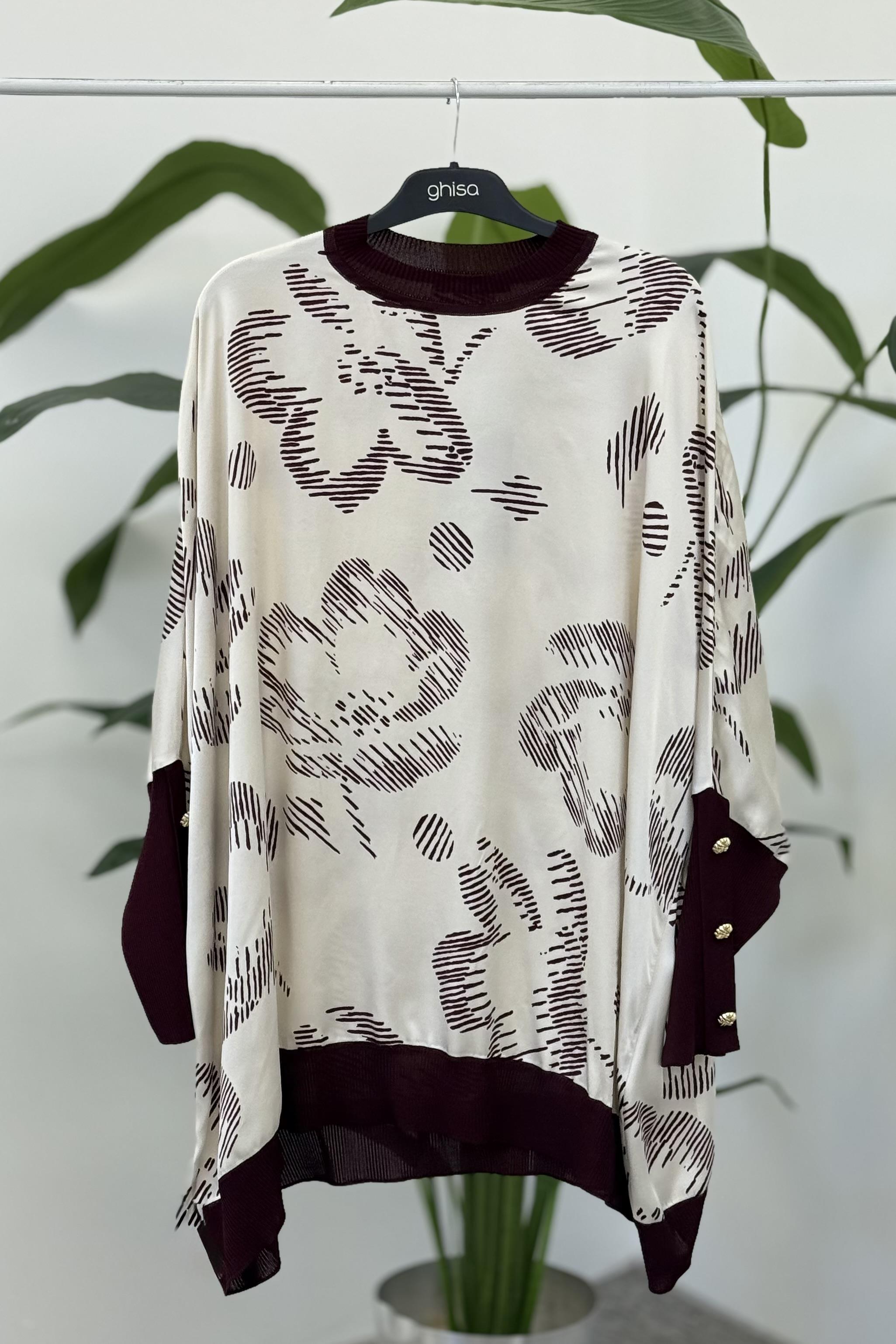 Ghisa 4016 Tunik - Bej Çiçek - Mürdüm