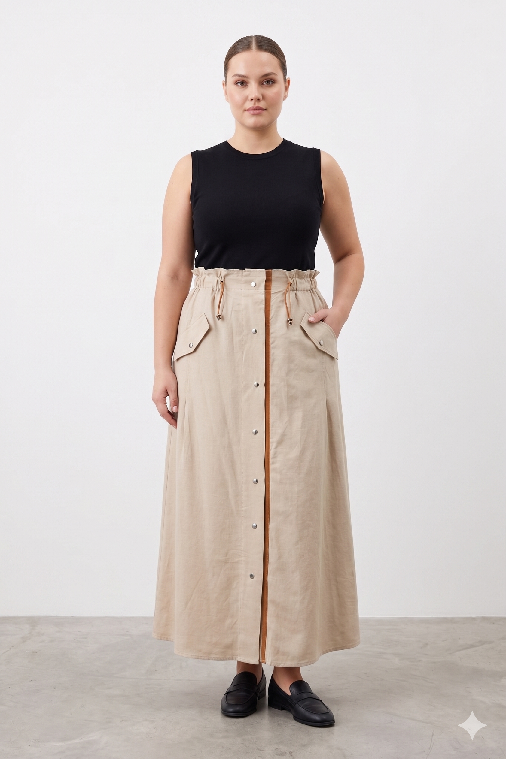 LissMore 5796 Sahte Düğme Detay Etek - Bej