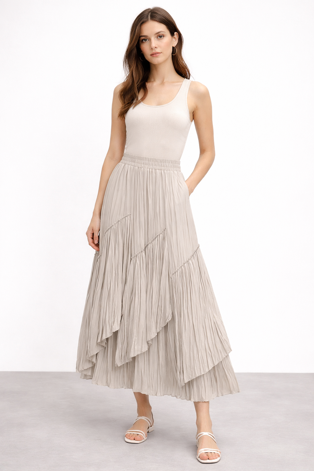 Sentez 5475 Viola Parçalı Kırıştırma Etek - Taş