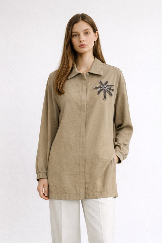 Armine Trend 26YT405 Yaka Palmiye Taş İşlemeli Tunik - Yağ Yeşili