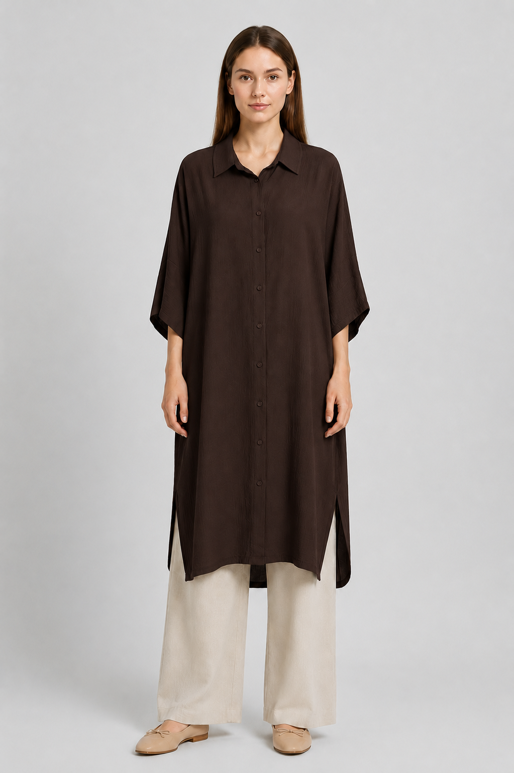 Oversize Apolet Detaylı Tunik 0034296 - Kahve